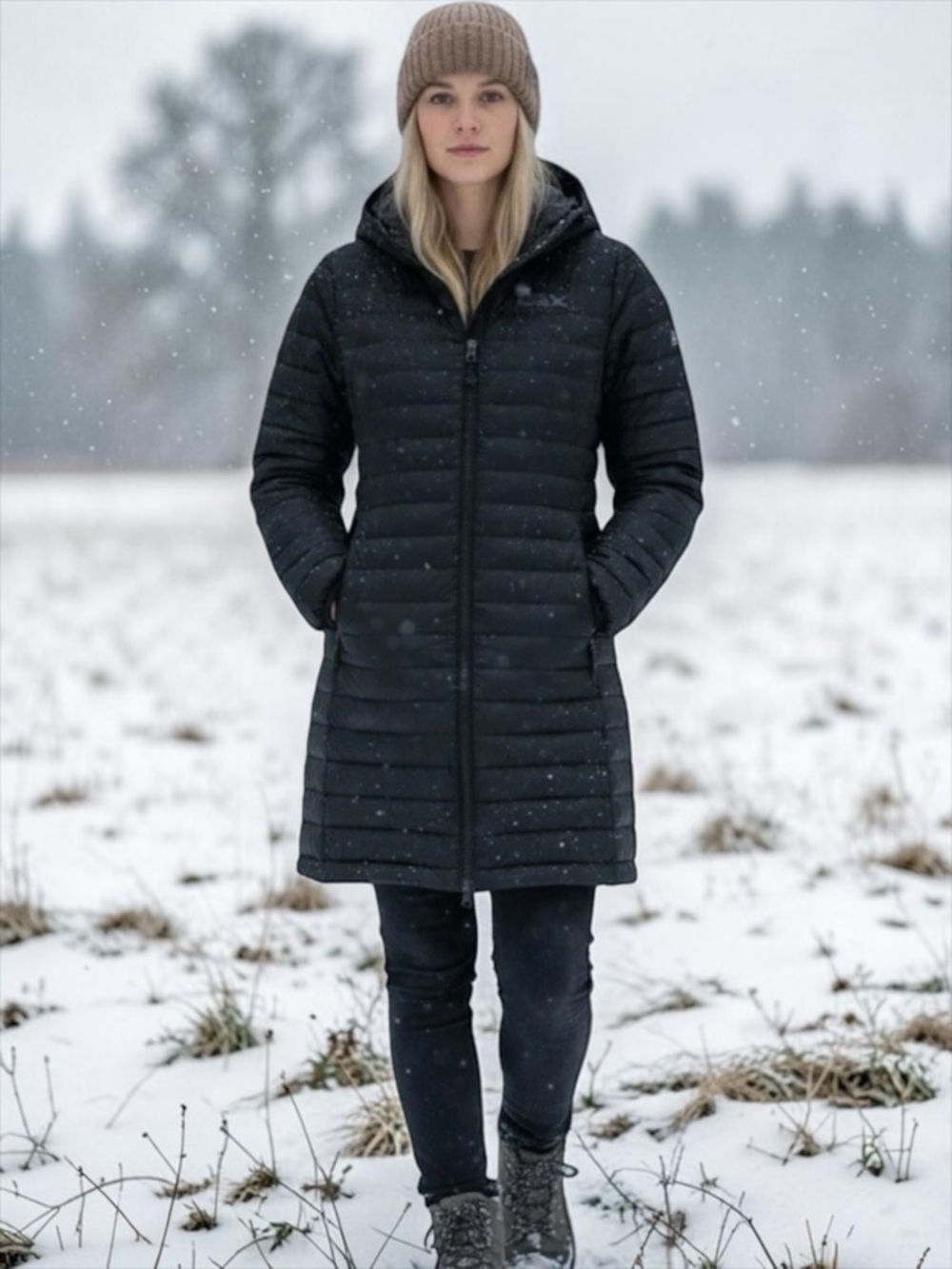 Eddie Bauer Women's Black Hooded Long Packable Puffer Size Small